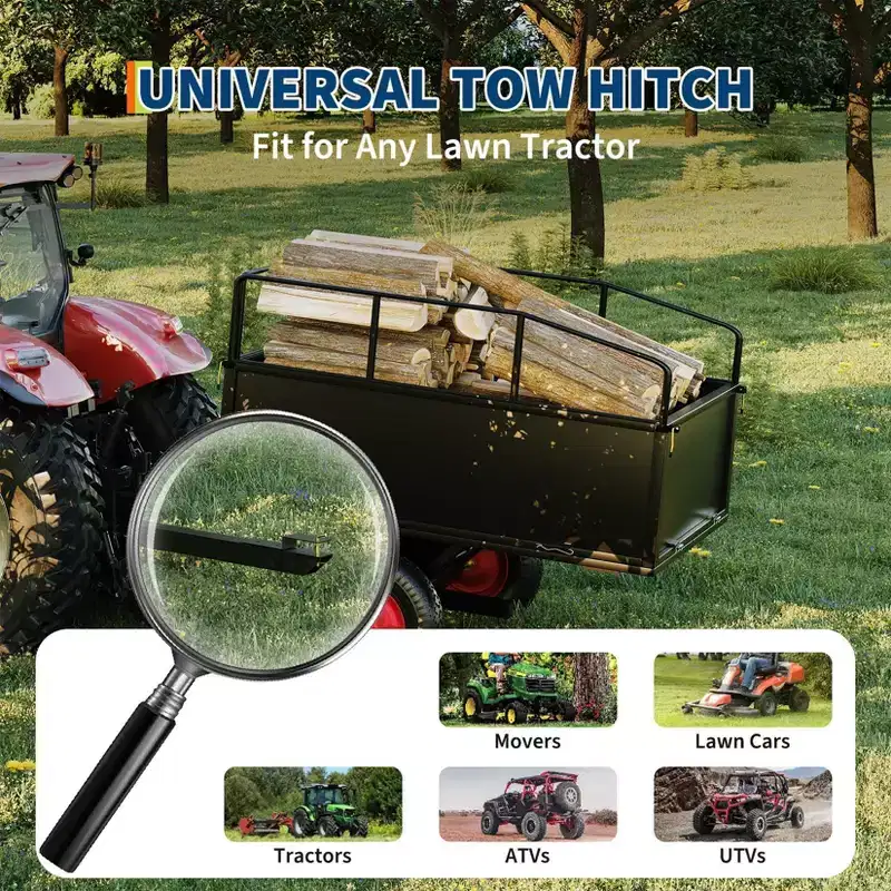 Heavy Duty Steel Garden Dump Cart  17 Cu.ft, 750lbs Capacity, Removable Sides, All-Terrain Wheels, Tow Behind ATV/UTV/Lawn Mower/Tractor