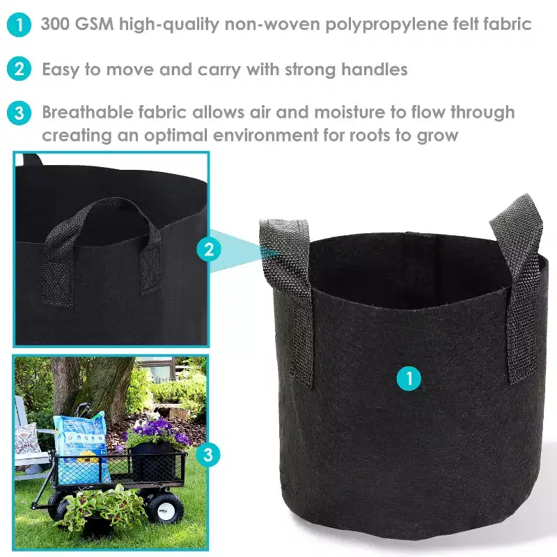 Sunnydaze Garden Grow Bag with Handles Nonwoven Polypropylene Fabric, Black, 10pc