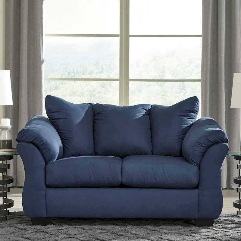 Navy Blue Microfiber Pillow Back Loveseat