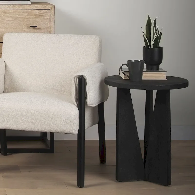 Mattius Black Solid Wood Round Accent Table - 18L x 18W x 22H