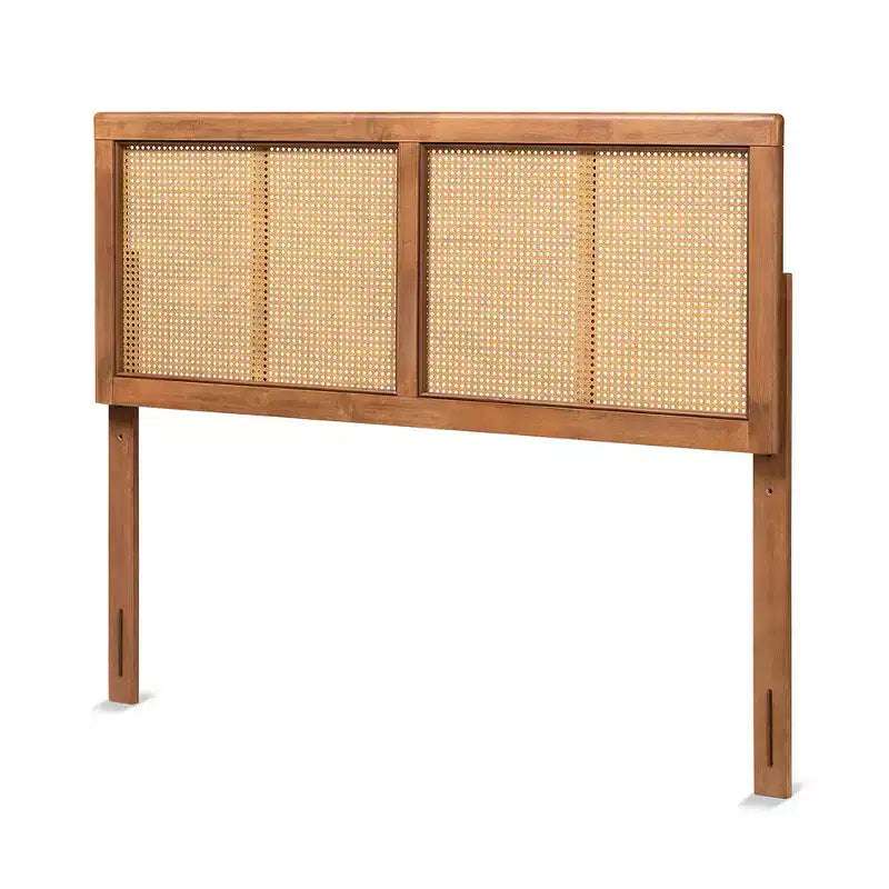 Full Gilbert Wood & Synthetic Rattan Headboard, Ash Walnut, Bed Frame Mounted, 50" H