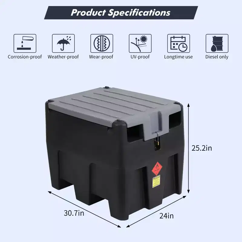 182-liter Portable Fuel Tank with Four-wheel Manual Transfer Pump, 13-foot Hose and Nozzle, for Trucks, Tractors, Black Tank, Ash Cap and Red Gun