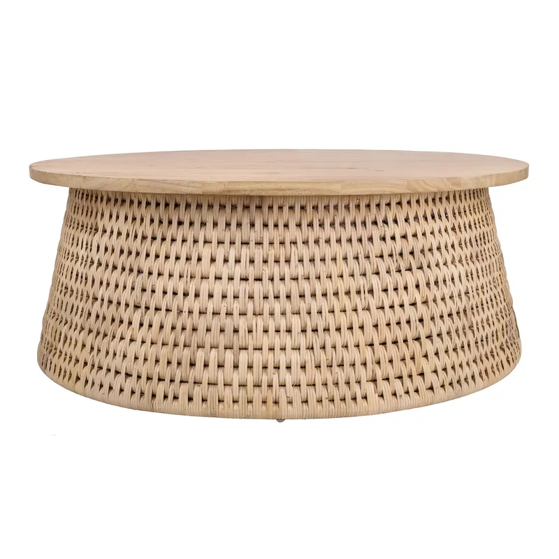Kamari Rattan Coffee Table & Side/End Table w/ Wood Top