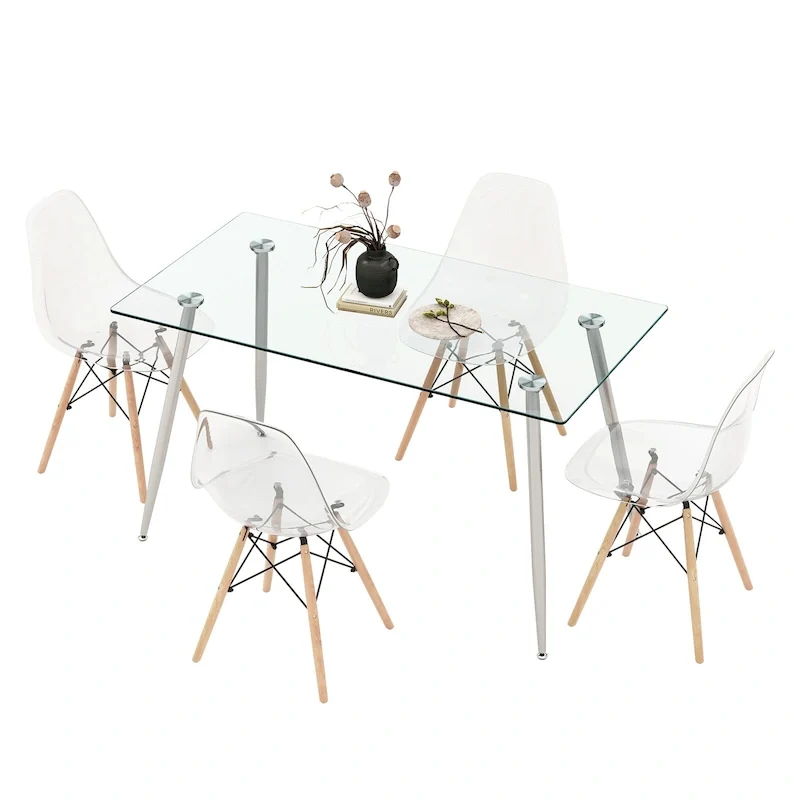 51 Modern Rectangular Glass Dining Table & 4 Chairs