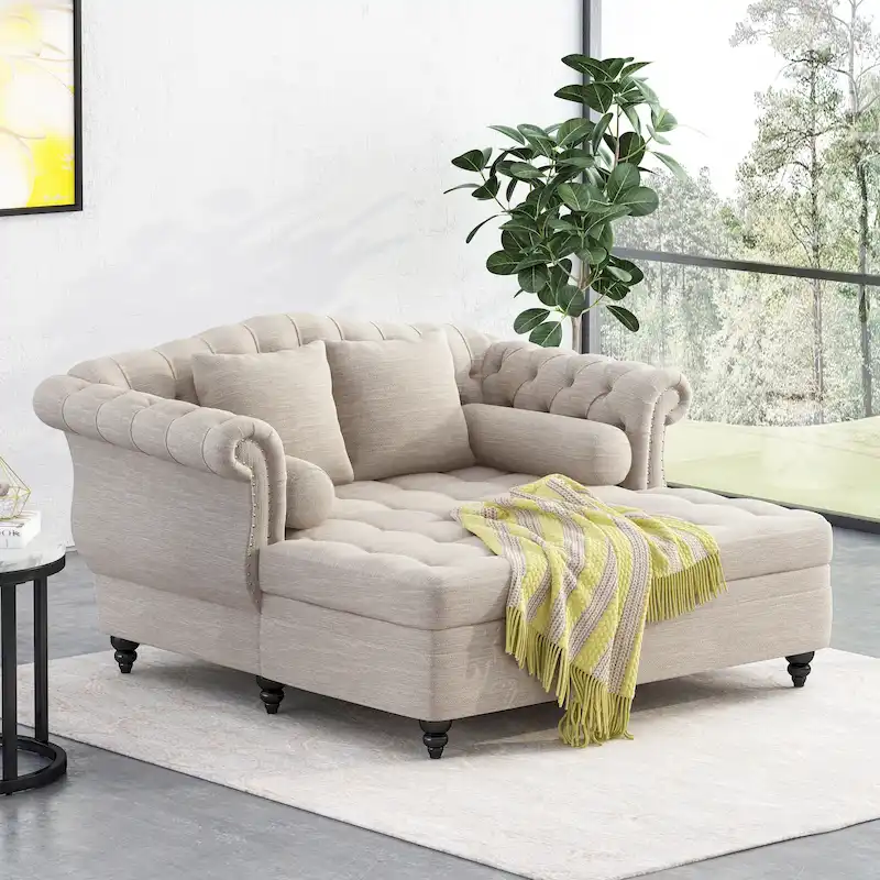 Wellston Tufted Double Chaise Lounge by Christopher Knight Home - 62.50 L x 58.50 W x 34.00 H