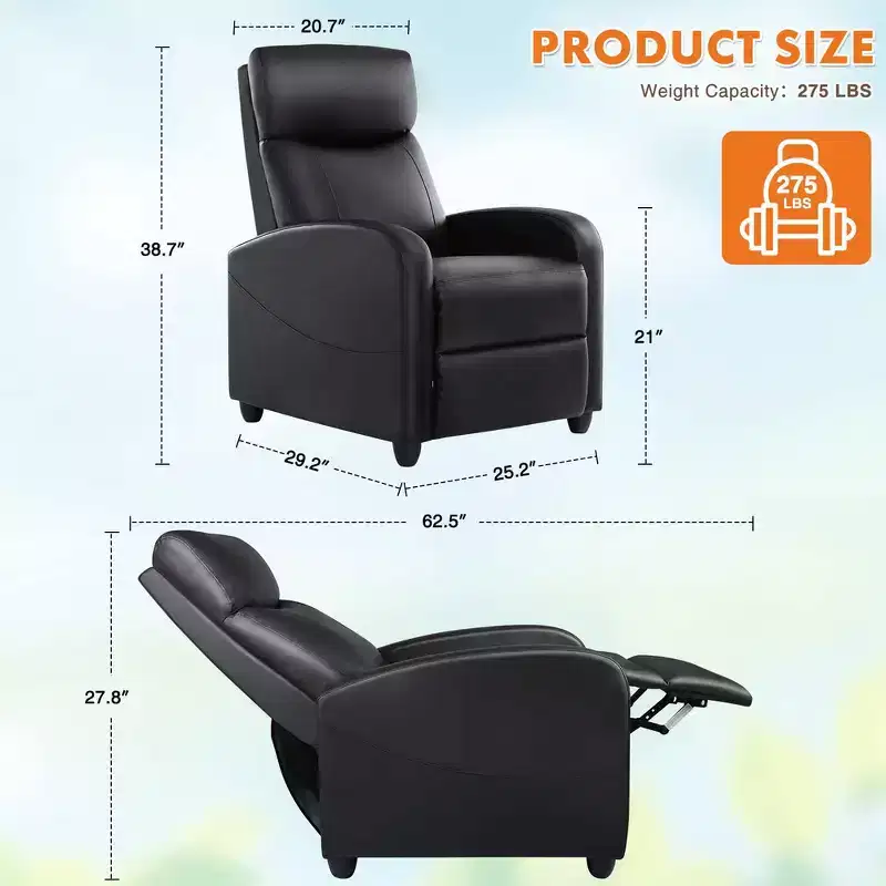Zeus & Ruta Manual Adjustable Recliner Chair with High-Resilience Sponge