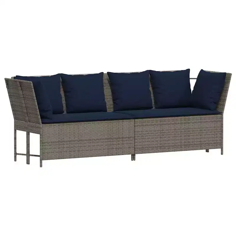 vidaXL Patio Sofa with Cushions Poly Rattan