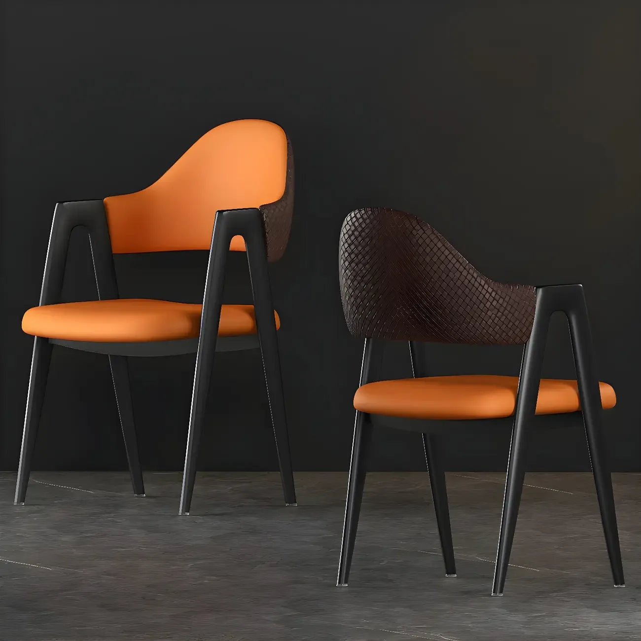 Modern Leather Curved Open Back Arm Dining Chair