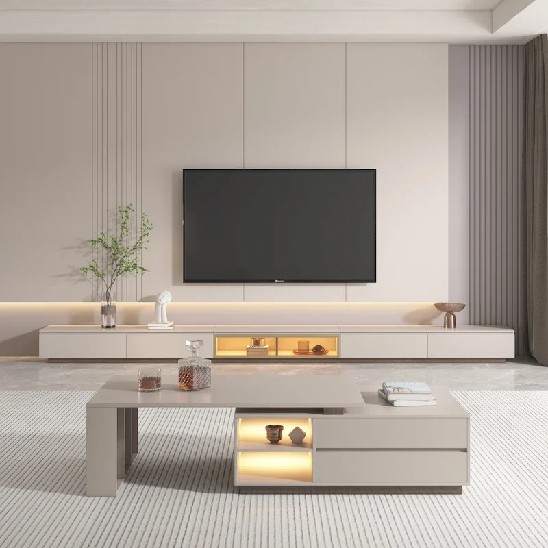 Modern Rectangular Extendable Coffee Table with Drawer Storage