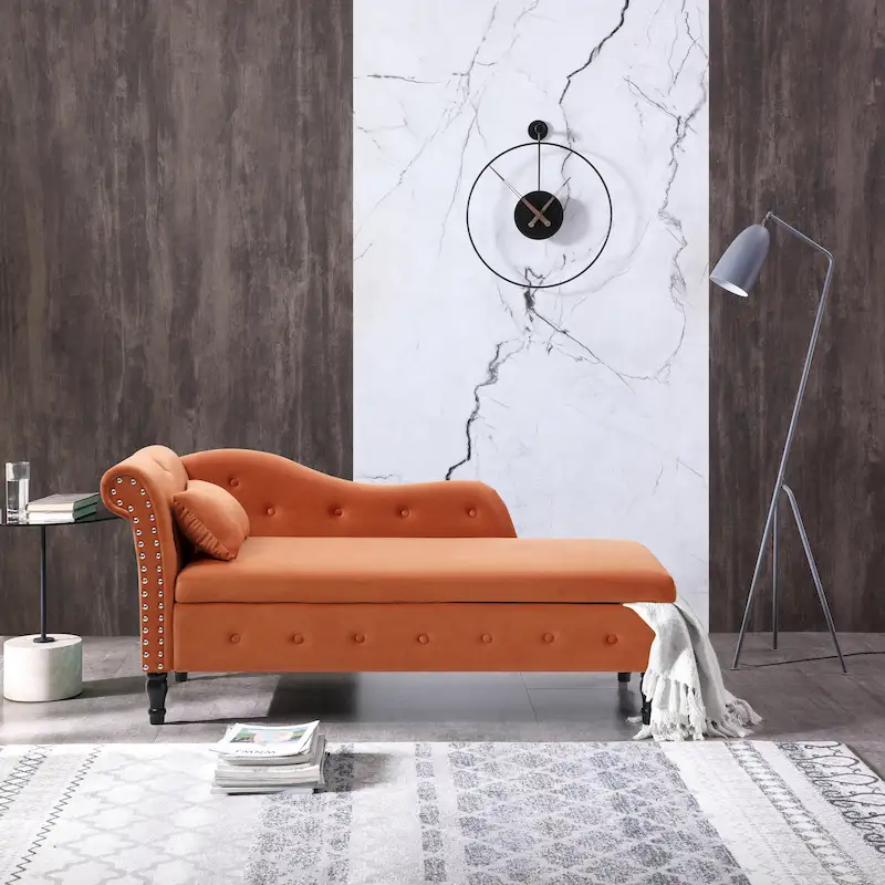 Orange 60 Velvet Button Tufted Chaise Lounge Chair