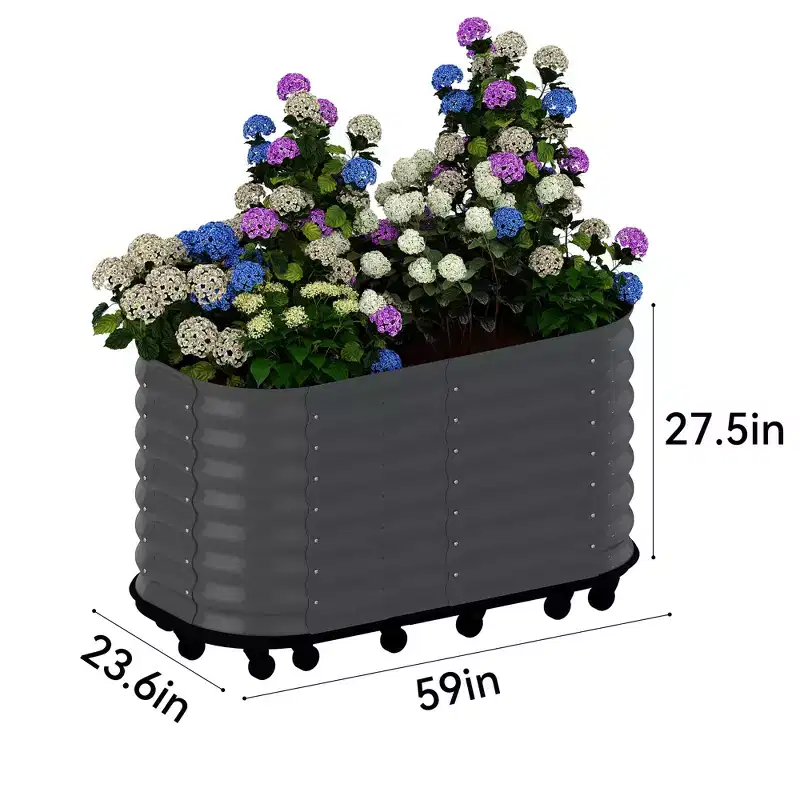 Metal Wheeled Planting Beds, Mobile Elevated Garden Beds, Galvanized Steel Planting Boxes with Water Tanks, Suitable for Balconies, Terraces, Gardens