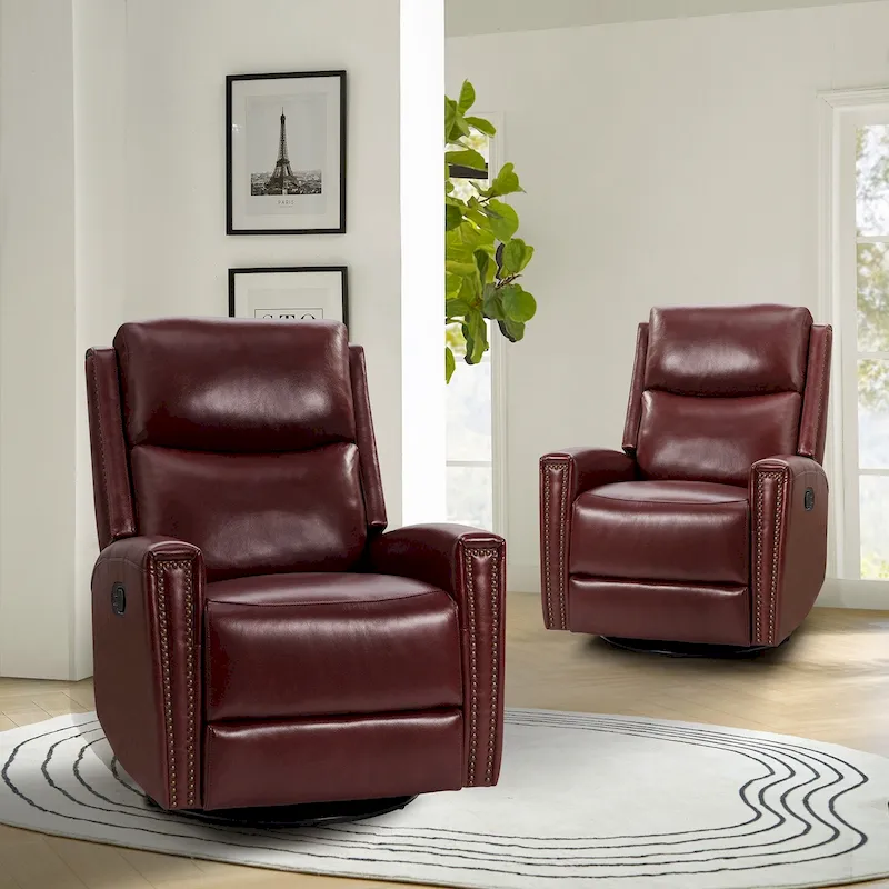Fiacro 30.31Wide Modern Genuine Leather Wingback Swivel Rocker Recliner with Nailhead Trims, Set of 2