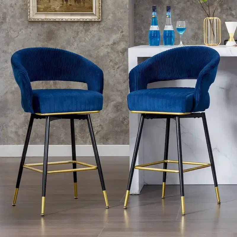 Hausfame Velvet Upholstered Set of 2 Swivel Barstool With Backs - 22.2 in. W X 21.5 in. D X 40 in. H