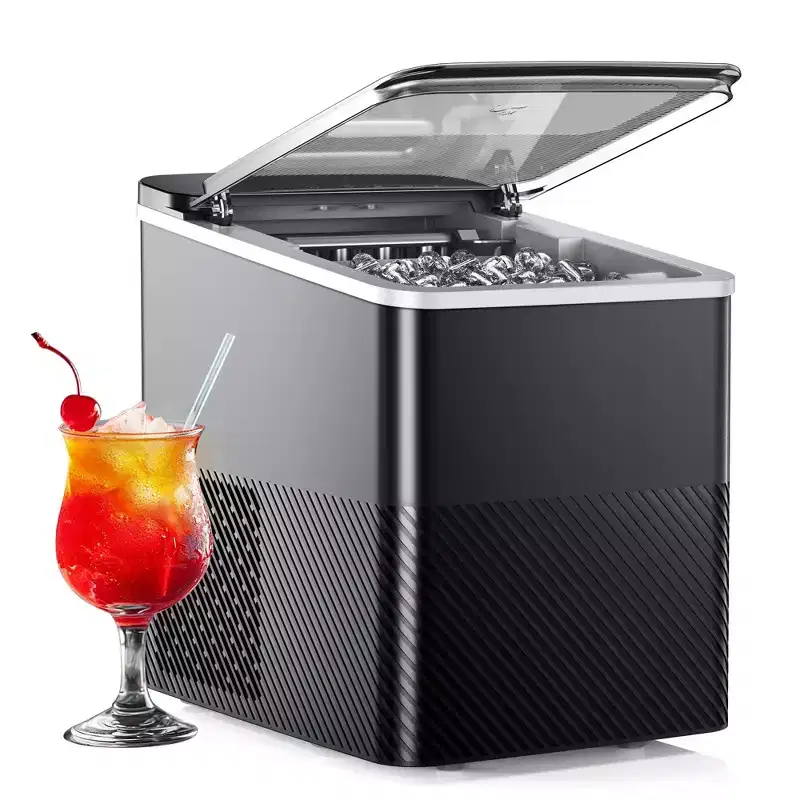 EUHOMY Ice Maker Countertop, Portable Bullet Ice Machine with Self Cleaning, 26.5 Lbs/24H, 2 Size of Bullet-Shaped Ice, Black/Gray
