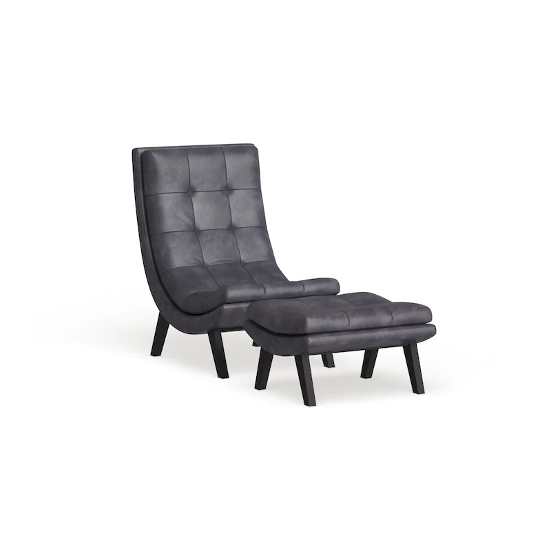Strick & Bolton Ornette Faux Leather Lounge Chair and Ottoman Set