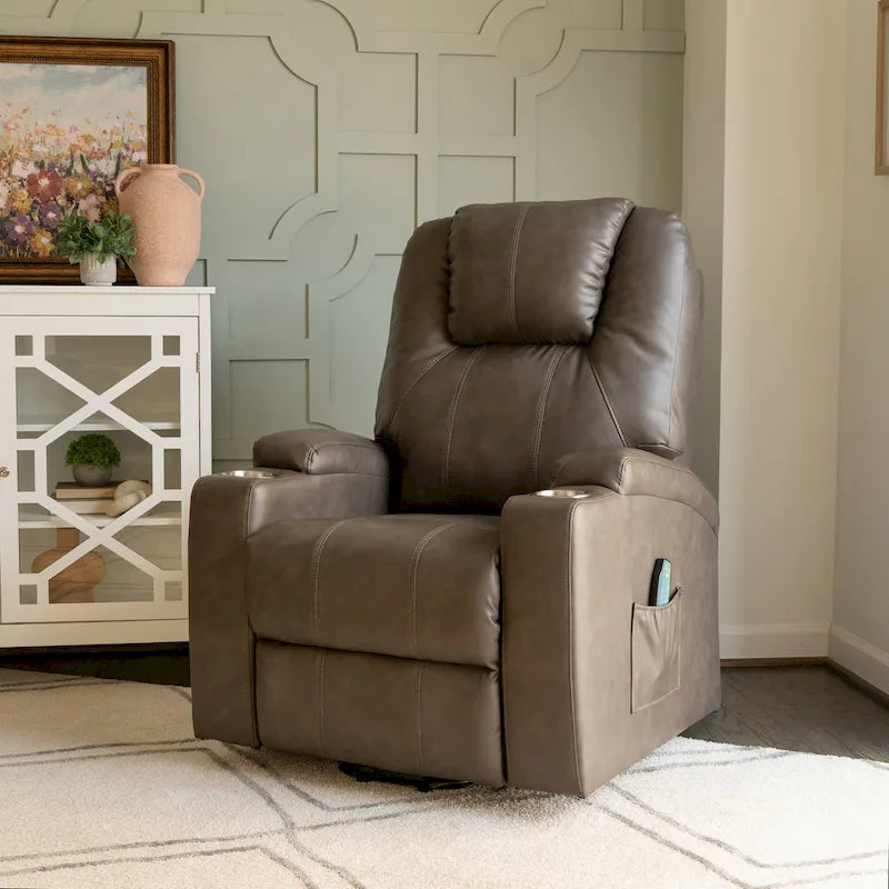 Gilbert Mushroom Faux Leather Power Lift Massage Recliner