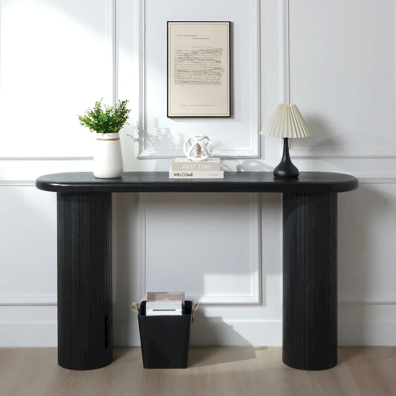 60 Wood Console Table with Ribbed Legs
