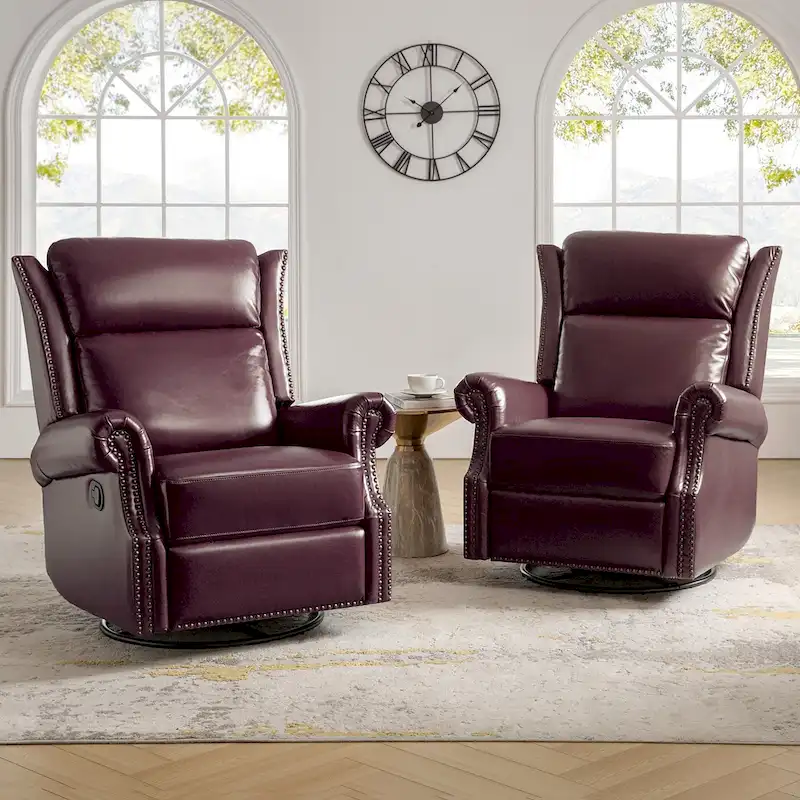 Viviana Traditional Genuine Leather Manual Swivel Glider Recliner Set of 2 by