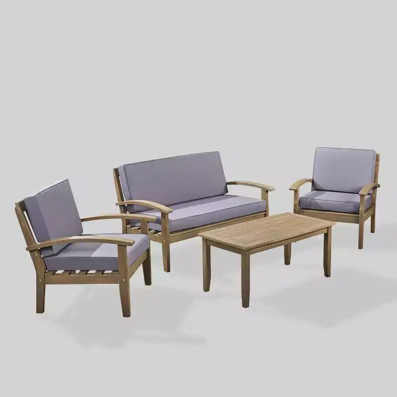 Peyton 4pc Acacia Wood Seating Set Gray/Dark Gray - Christopher Knight Home: Outdoor Conversation Furniture, Weather-Resistant Cushions