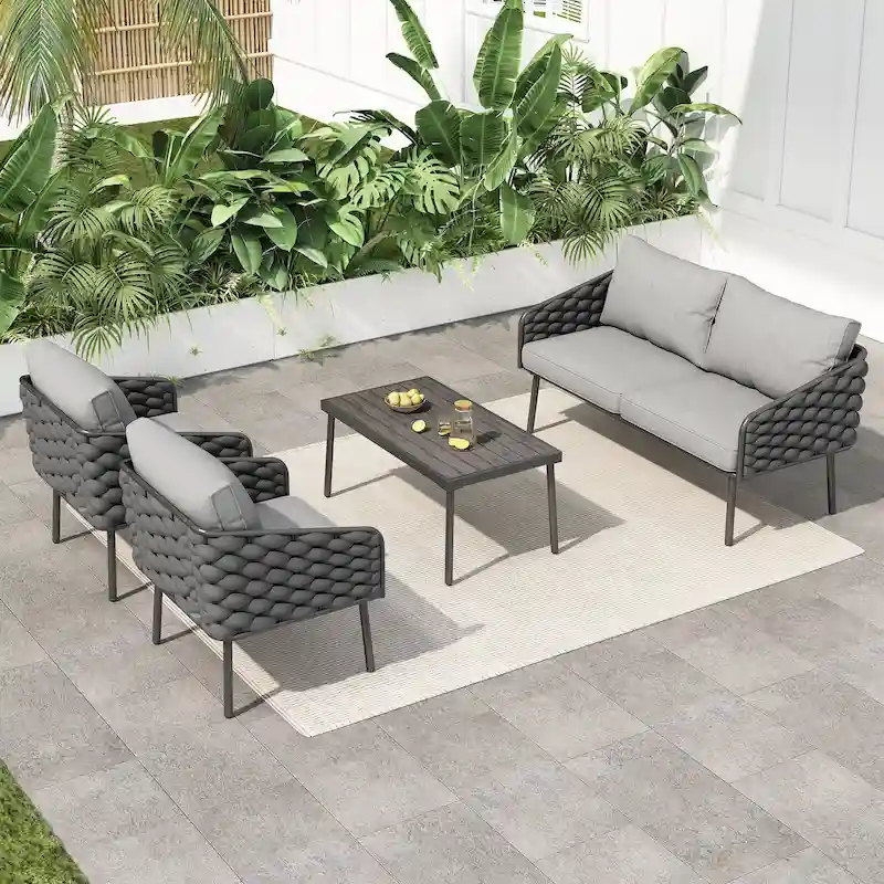 4-Pieces Outdoor Metal Patio Furniture Set