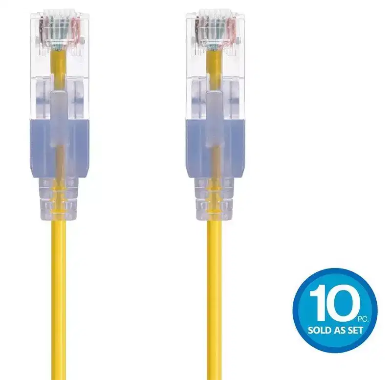 Monoprice Cat6A Ethernet Patch Cable - 5 Feet - Yellow (10 Pack) Snagless RJ45 550Mhz UTP Pure Bare Copper Wire 10G 30AWG - SlimRun Series