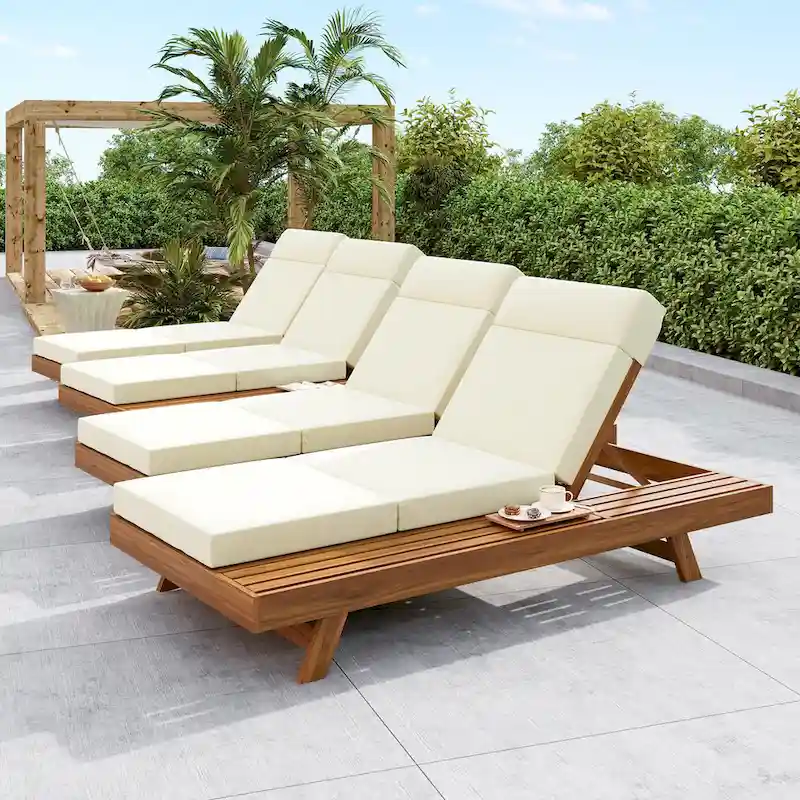 Christopher Knight Home- Harrison Acacia Outdoor Adjustable Chaise Lounge (Set of 4)
