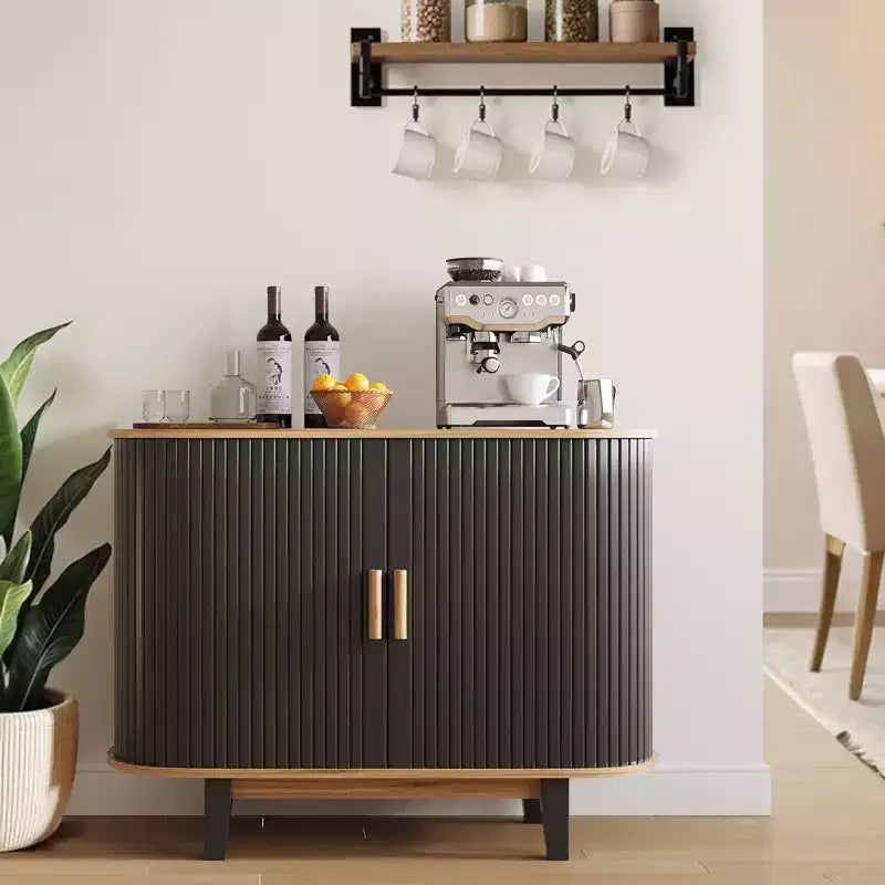 40" Fluted Sideboard Cabinet with Sliding Door and Adjustable Shelf, Black