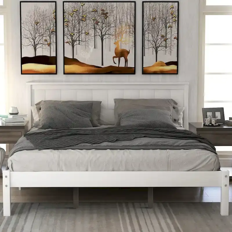 Platform Bed Frame with Headboard ,Queen Size