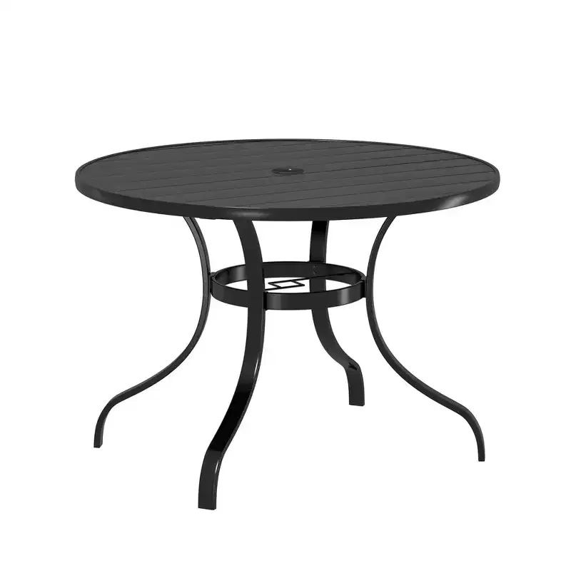 Mondawe Steel Outdoor Patio Round Dining Table with Umbrella Hole