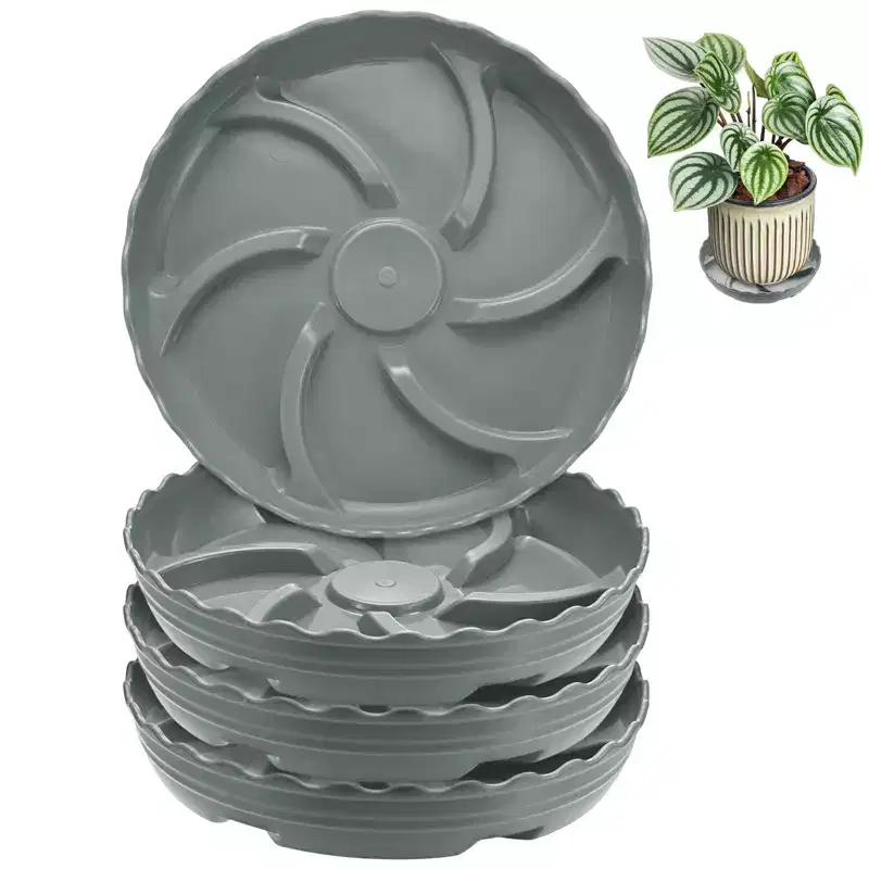 Unique Bargains Thicker Durable Waterproof Flexible Plant Saucers Gray 4 Pcs