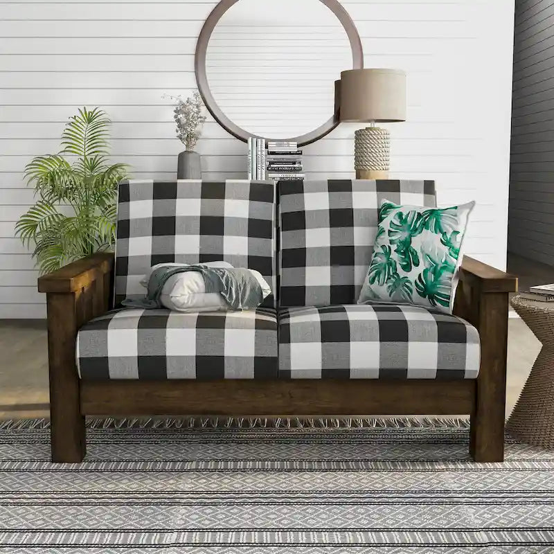 Jimo Traditional Rustic Oak Linen Fabric Loveseat by Furniture of America