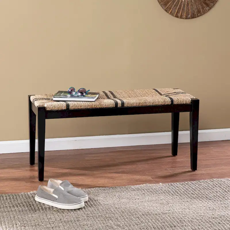 SEI Furniture Gainford Transitional Black Woven Fiber Bench