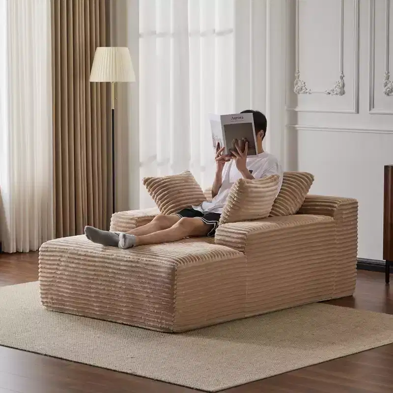 Okak Modern Oversized Chaise Lounge Sleeper Sofa Bed with Armrest & Throw Pillows,Upholstered Deep Seat Futon Sofa Couch for Living Room