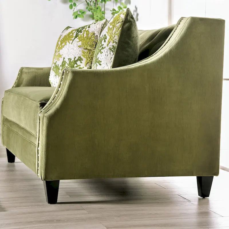 Olie Transitional Green Microfiber Sloped Arms 2-Piece Living Room Set by Furniture of America