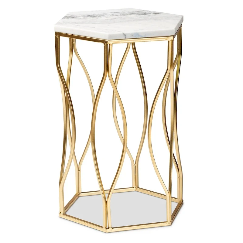 Modern and Contemporary Metal End Table with Real Marble Top