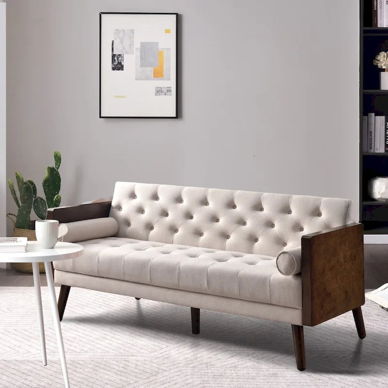 70 inch Futon Sofa Bed, Convertible 2 in 1 Love Seat Sleeper Sofa with 2 Throw Pillows
