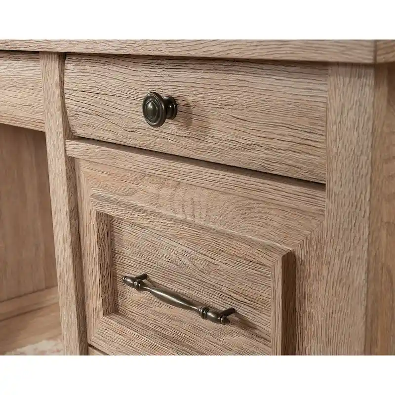 Double Pedestal Executive Home Office Desk with File Drawers Brushed Oak Prairie Cherry