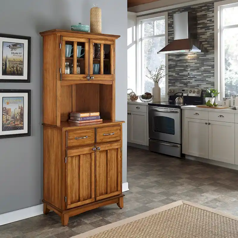 Cottage Oak Storage Hutch with Wood Top