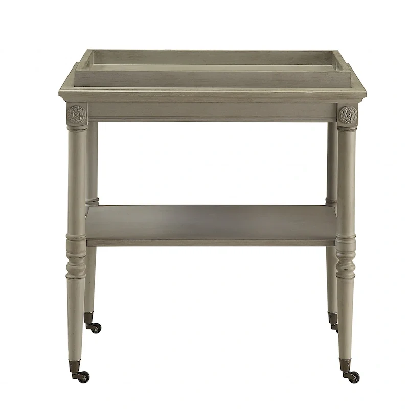 30 Antiqued White Wood Rolling Bar Cart - 30 W x 18 D x 32 H