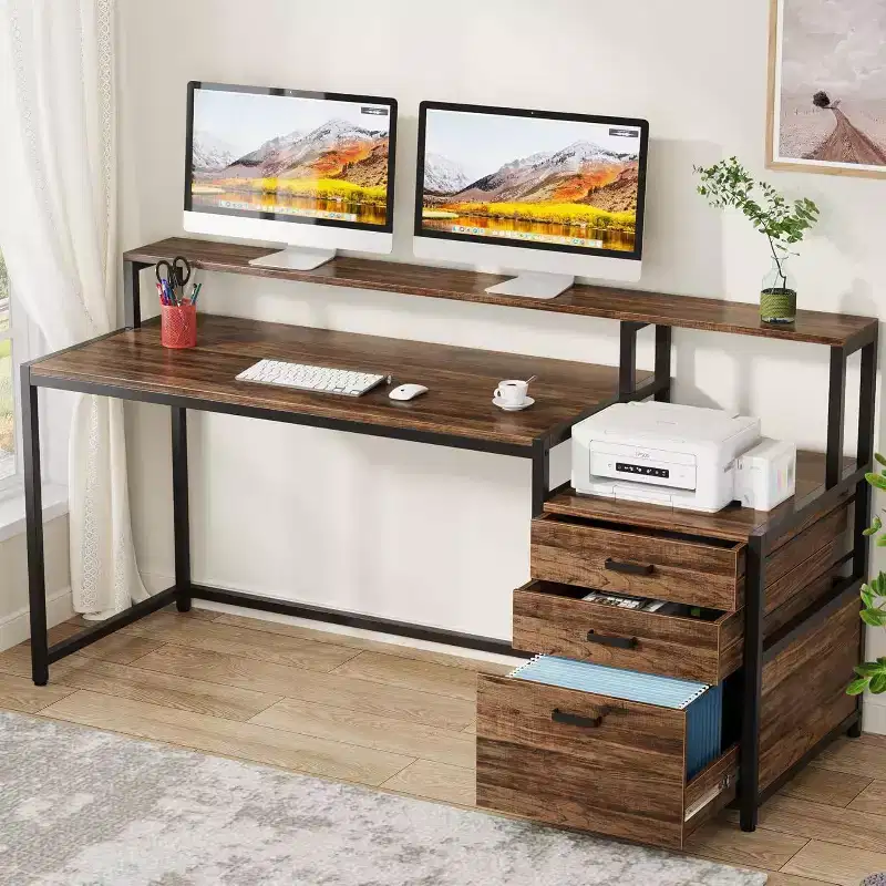 63 in Computer Desk | Brown | Home Office Writing Desk