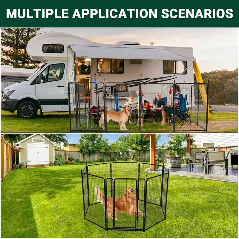 Heavy-Duty Metal Small Animal Playpen, Dog Fence with Door  Collapsible, Rust-Proof, Waterproof, UV-Resistant, Portable Pet Exercise Enclosure