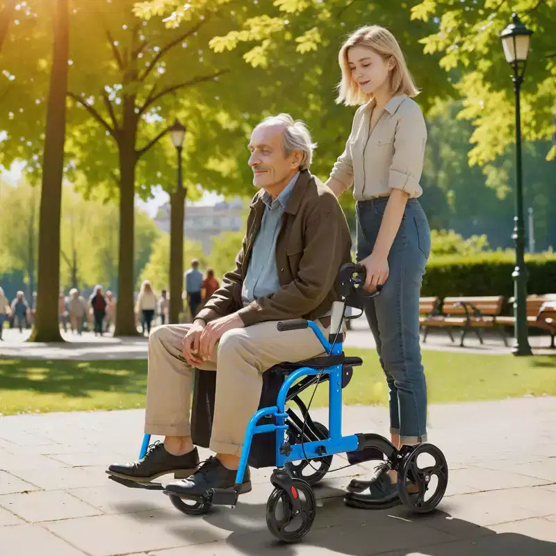 VEVOR 2 in 1 Rollator Walker & Transport Chair for Seniors, Folding Rolling Walker Wheelchair Combo & Footrests, All Terrain Wheels, 300LBS,BLACK