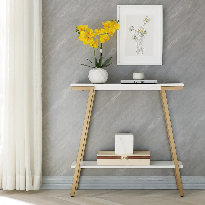 Mixed Metal and Wood Hall Console Sofa Table