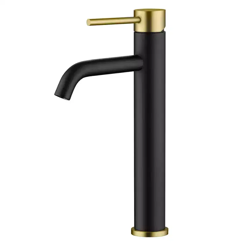 Sumerain Modern Vanity Sink Faucet, Stainless Steel 304 Bathroom Vessel Sink Faucet, Black and Gold