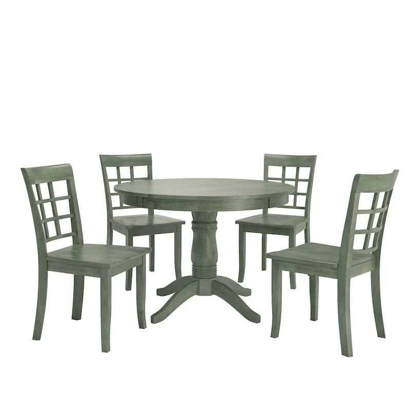 Wilmington II Round Pedestal Base Antique Sage Green 5-Piece Dining Set by iNSPIRE Q Classic