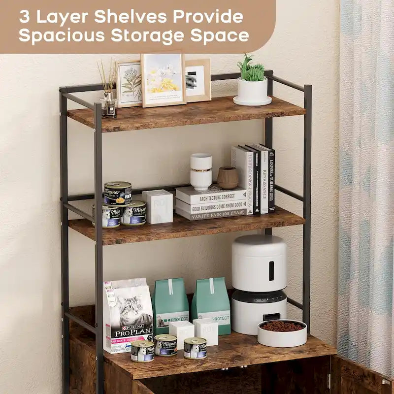 2-in-1 Cat Litter Box Enclosure with with 3 Shelves and Door
