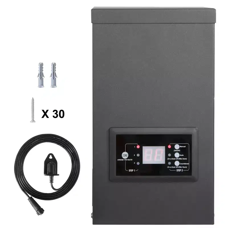 VEVOR 300W Low Voltage Landscape Transformer with Timer and Photocell Sensor, Waterproof Landscape Lighting Transformer,120V AC to 12V/14V AC, Black