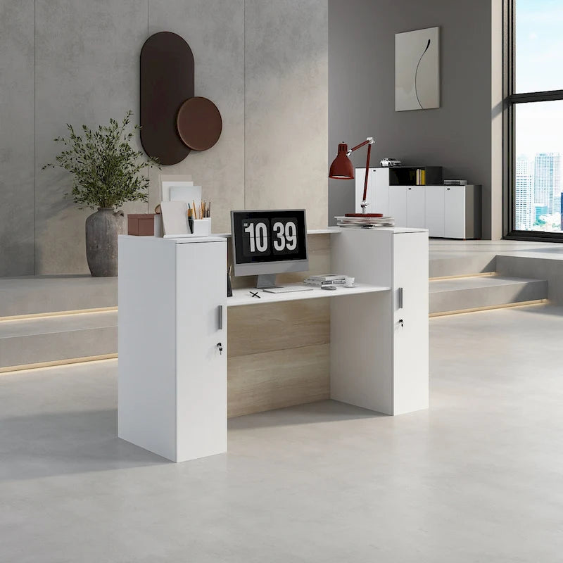 Timechee Reception Desk Counter with Adjustable Shelf Storage