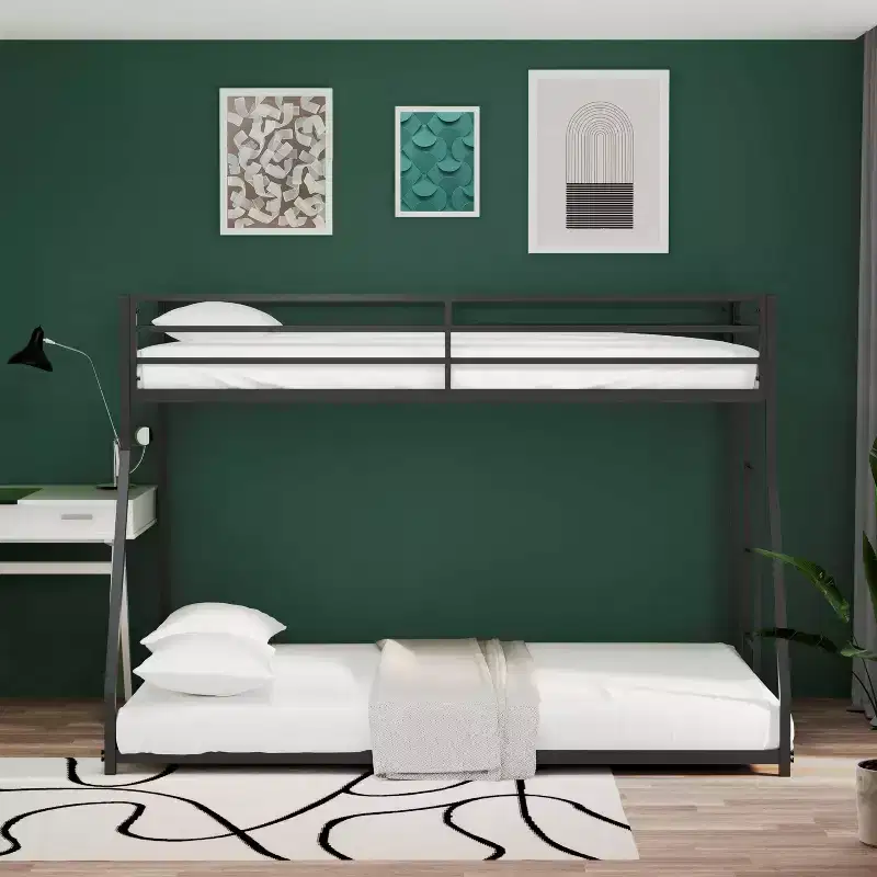 Christopher Knight Home Joanna Twin Over Full Metal Low Profile Bunk Bed with Safety Vent Board and Guardrail Built-In Ladder