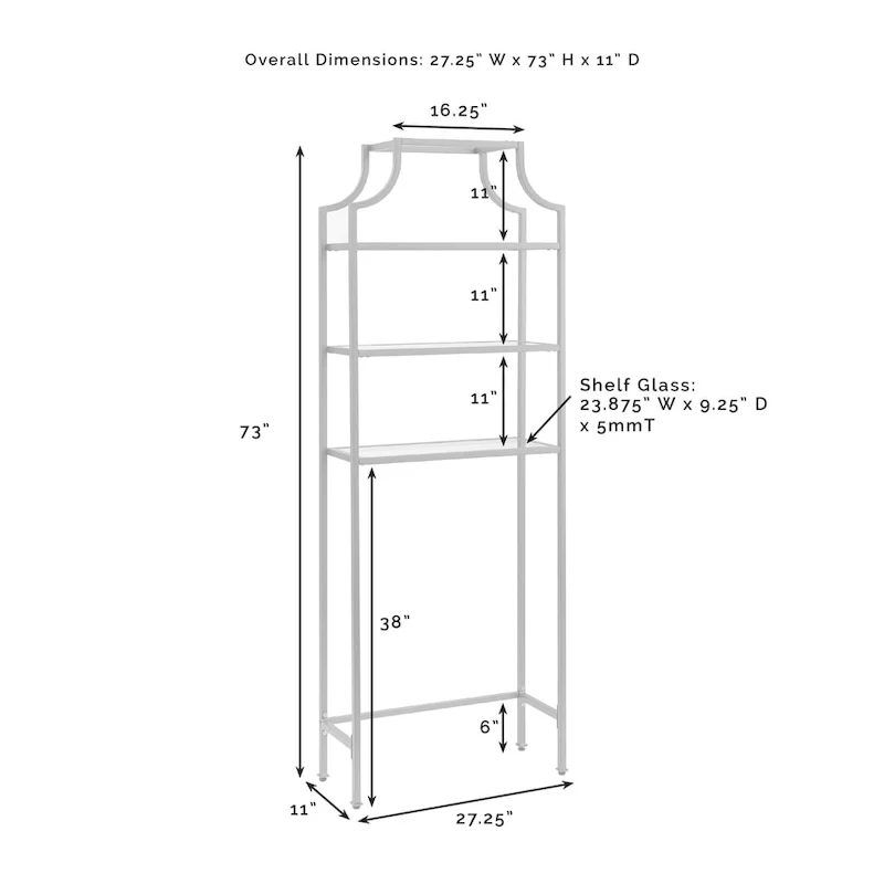 Over-the-Toilet Space Saver with Tempered Glass Shelves